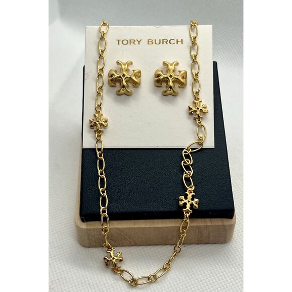 Tory Burch Gold Roxanne Delicate Necklace & Earrings Jewelry Set - Picture 2 of 7